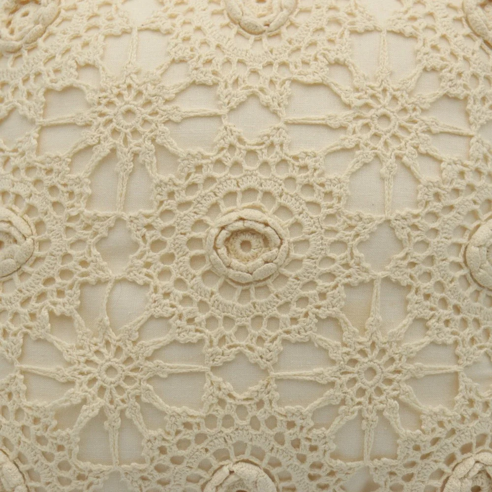 Grandmacore Cottage Crochet Lace Throw Set (3) Pillows Beige Vintage Granny Rose